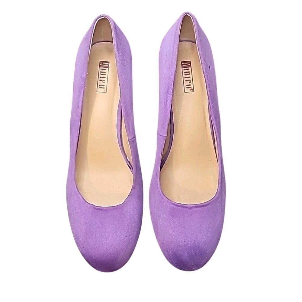 Purple Suede Chunky Heel Pumps Women’s 11 Retro Glam